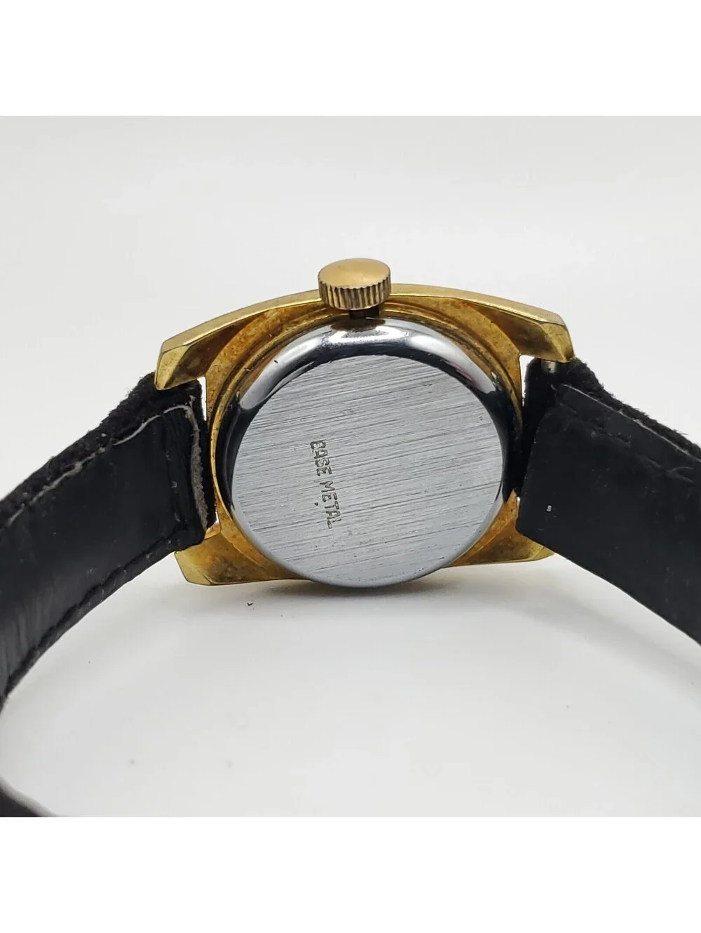 Vintage Lucerne Mechanical Watch Women Running Gold Tone Black Band 23mm